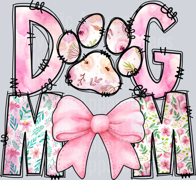 Dog Mom Light Pink Paw and Pink Bow DTF Dog Transfers