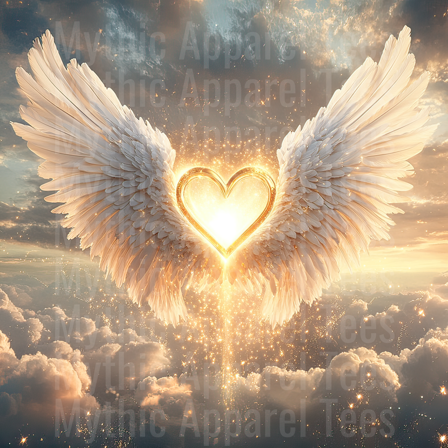 Angel Wings Glowing Golden Heart Heavenly Clouds Sparkles