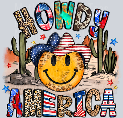 Howdy America Smiley Face 4th of july DTF Patriotic Transfers