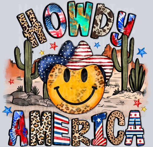 Howdy America Smiley Face 4th of july DTF Patriotic Transfers