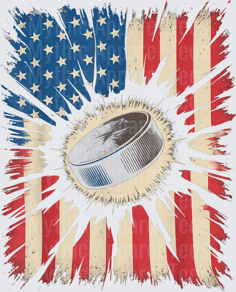 Ice Hockey Patriotic Puck Burst Grunge American Flag