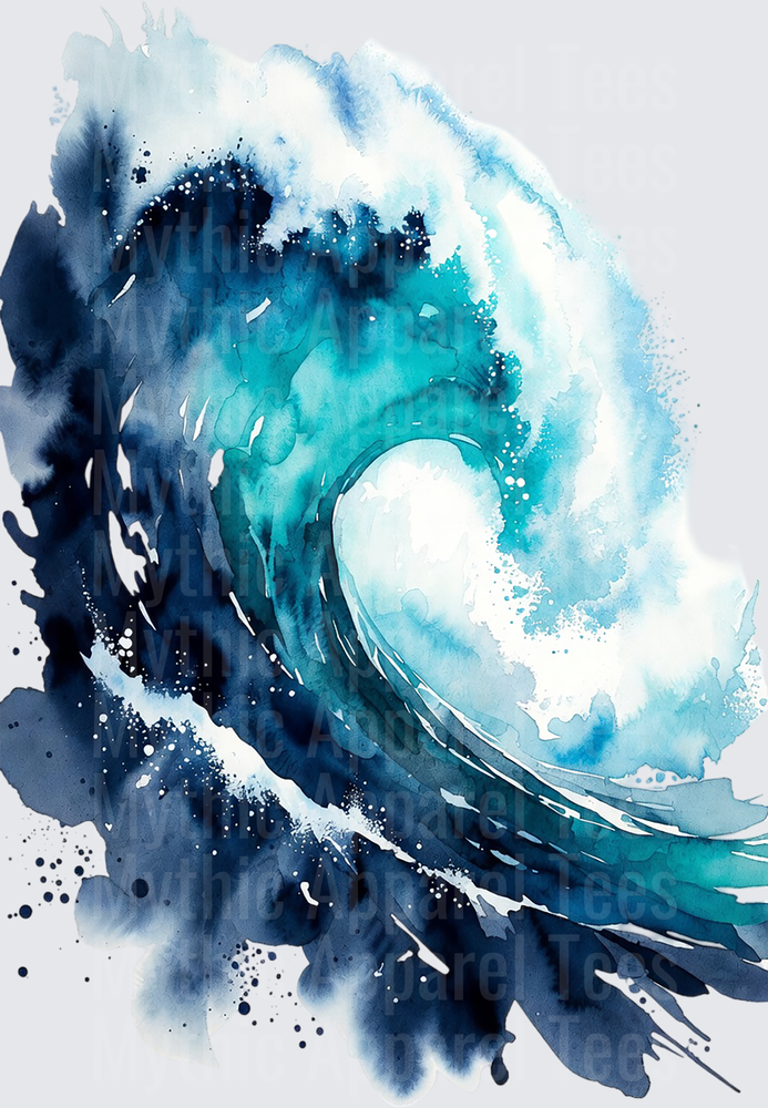 Moana Watercolor Ocean Wave Barrel Curl Teal Navy Splash