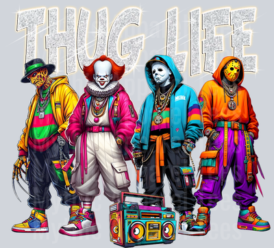 Bling Glitter Letters THUG LIFE Freddy Krueger Jason Vorhees Michael Myers Pennywise Gangster Pose Horror Movie DTF Thug Life Transfers