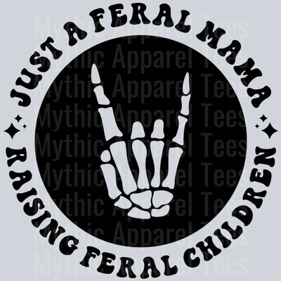 Just A Feral Mama Raising Feral Children Pocket Design Wavey Retro Style Funny Shirt Design