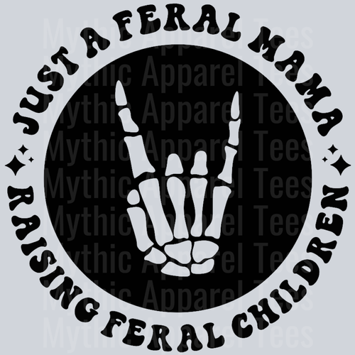 Just A Feral Mama Raising Feral Children Pocket Design Wavey Retro Style Funny Shirt Design
