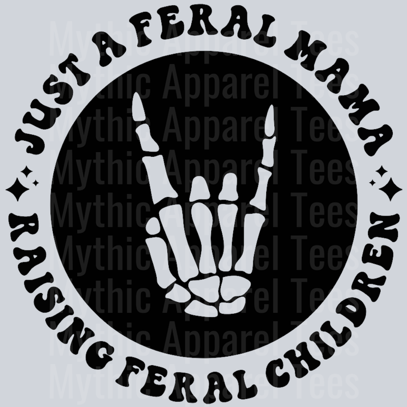Just A Feral Mama Raising Feral Children Pocket Design Wavey Retro Style Funny Shirt Design