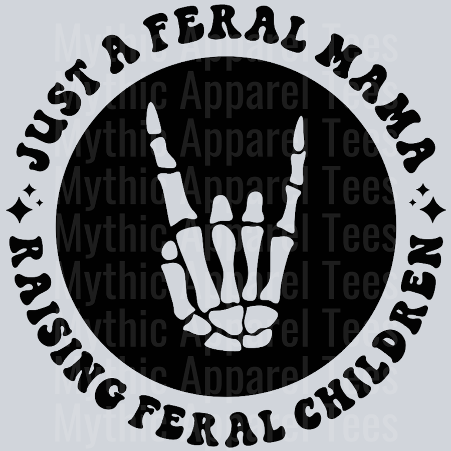 Just A Feral Mama Raising Feral Children Pocket Design Wavey Retro Style Funny Shirt Design