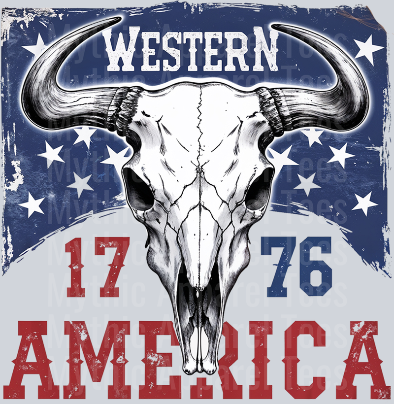 Western 1776 America Bull Head Red White and Blue DTF Western Patriotic Transfers