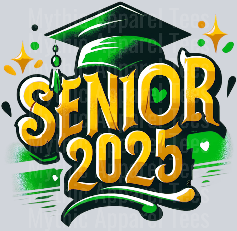 0024 Senior 2025 Airbrushed Green and Gold DTF 2025 Senior Graduation Transfers