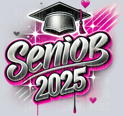 003 Senior 2025 Airbrushed Pink and Black DTF 2025 Senior Graduation Transfers