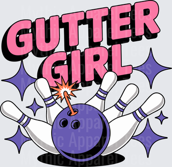 Bowling Gutter Girl Purple Ball Bomb Striking Pins Sparkle
