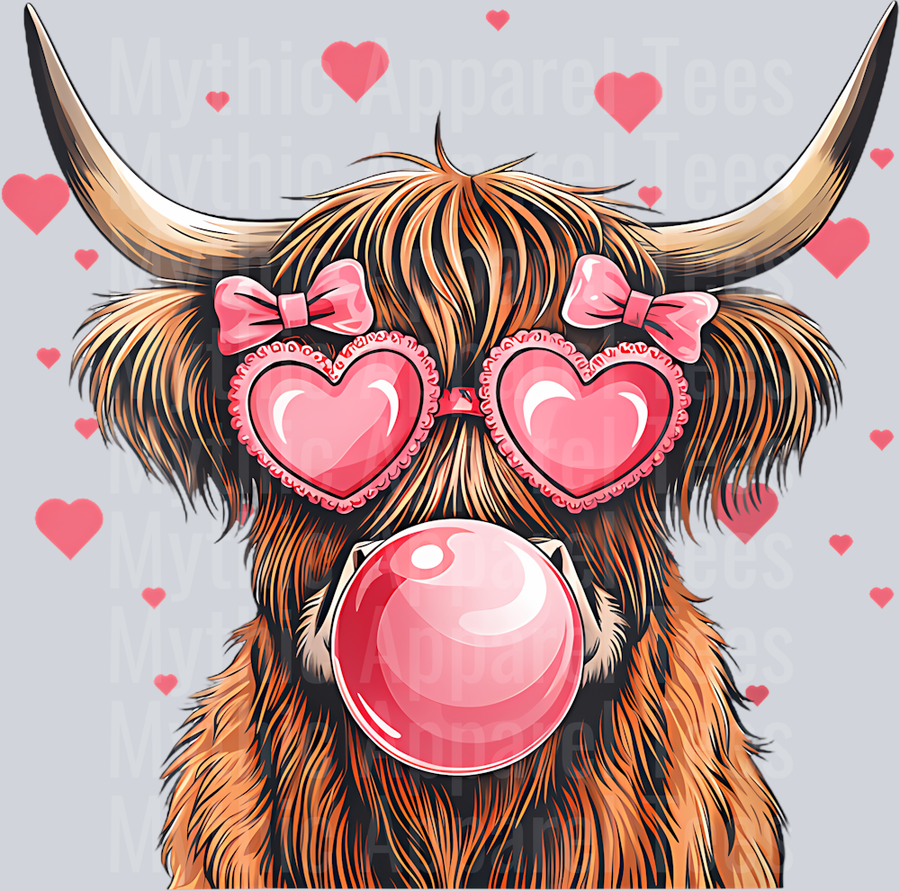 212 Womens Highland Cow Pink Bubble Gum Sunglasess Valentines Day Girls V-Neck T-Shirt