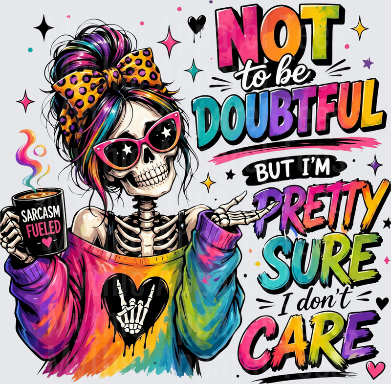 Sarcastic Skull Messy Bun Skeleton Not To Be Doubtful But Pretty Sure I Don't Care