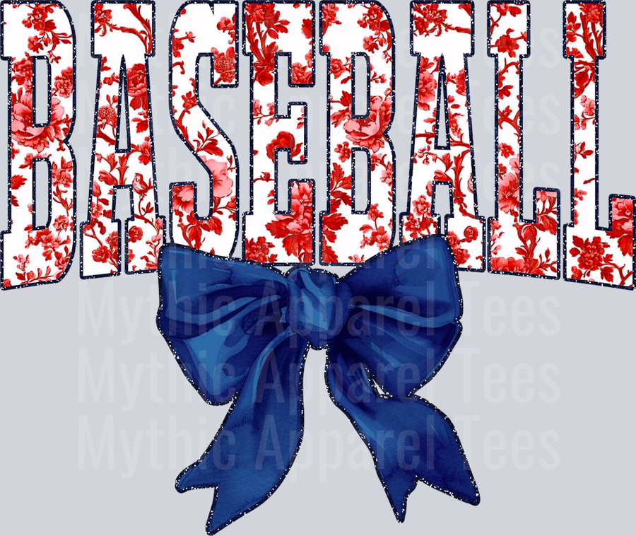 Red And Navy Baseball College Font Floral Pattern School Spirit & Sports