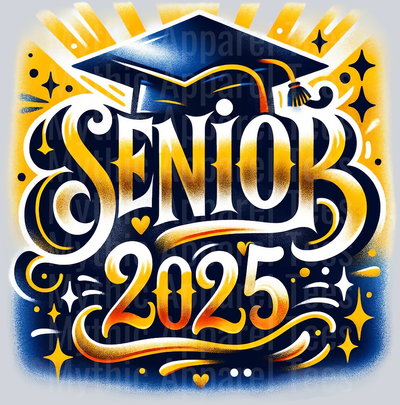 0033 Senior 2025 Airburshed Gold and Blue DTF 2025 Senior Graduation Transfers