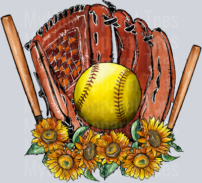 Softball Glove with sunflowers