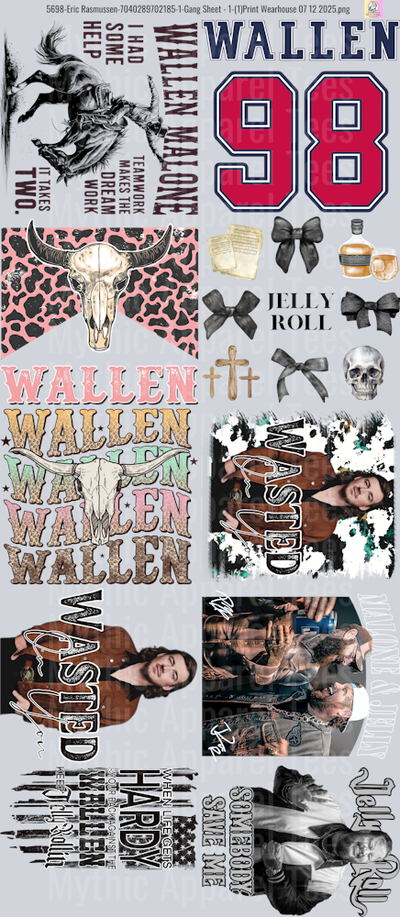 Wallen Posty JellyRoll GANG SHEET 10 FULL SIZE IMAGES