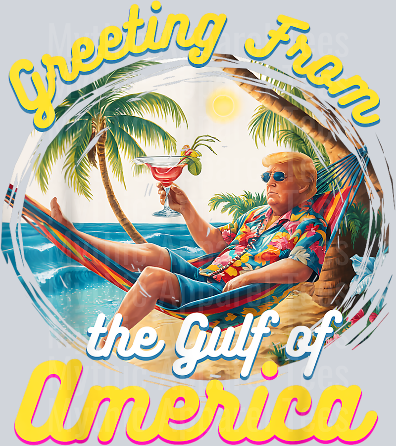 Greetings from gulf of america hammock drink and palm trees DTF Gulf Of America Transfers