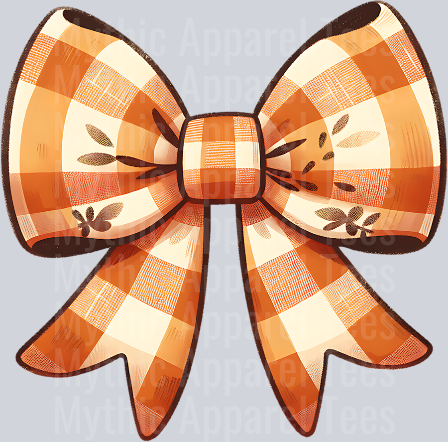 GINGHAM ORANGE AND CREAM FALL BOW 2