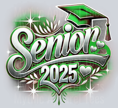 005 Senior 2025 Airbrushed Green DTF 2025 Senior Graduation Transfers