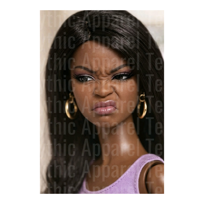 Ratchet Barbies Angry Face Doll Dark Skin Hoop Earrings