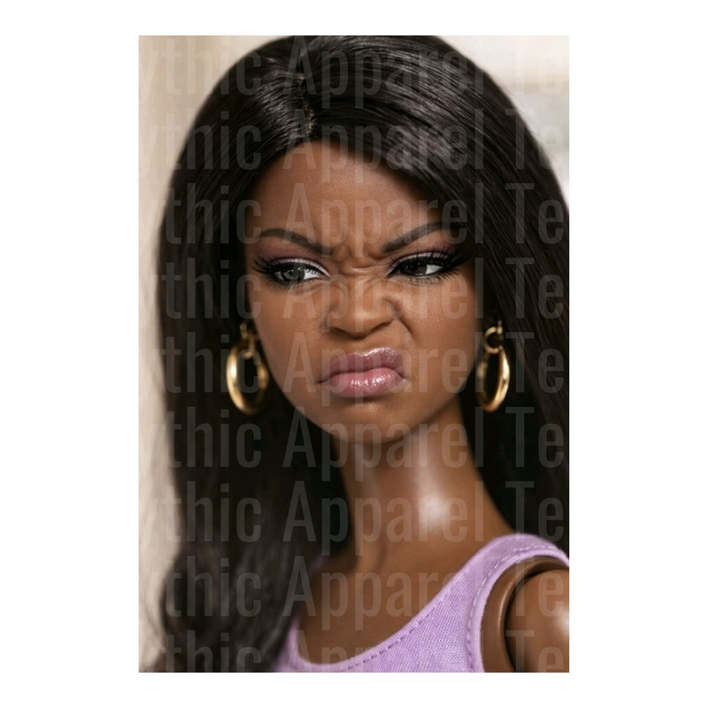 Ratchet Barbies Angry Face Doll Dark Skin Hoop Earrings