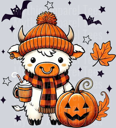 Halloween Highland Cow Scottish Cow Coffee Pumpkin Fall T-Shirt