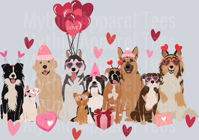 XOXO Dogs Valentines Day Balloon with Hearts DTF Dog Transfers