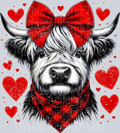 Highland Cow Distressed Plaid Bandanna Style Combo Valentines Day Design