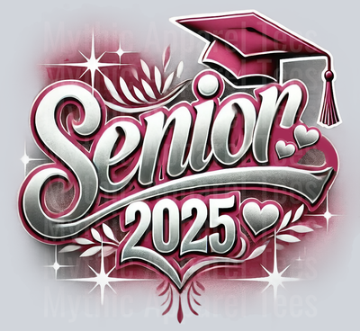 005 Senior 2025 Airbrushed Maroon DTF 2025 Senior Graduation Transfers