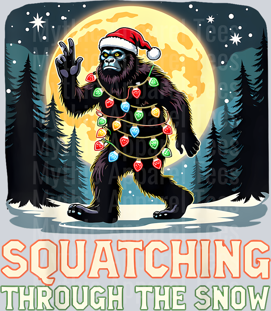 49 Xmas Christmas Bigfoot Squatch Squatching Through The Snow T-Shirt