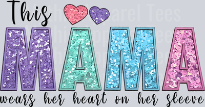 mama name glitter style and pink purple hearts DTF MOM Transfers
