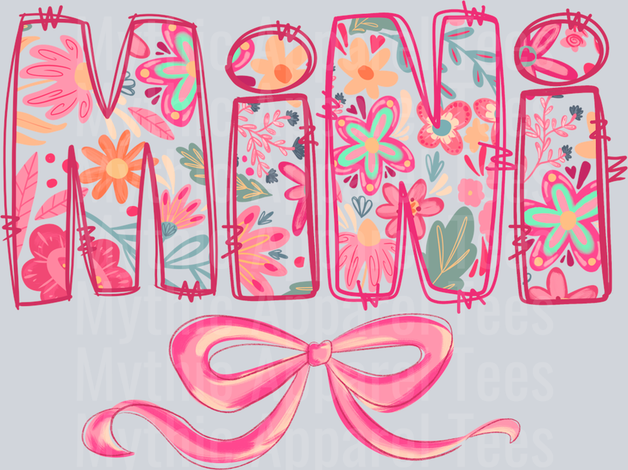 Mini Floral Bow Pink Floral DTF Mini Transfers