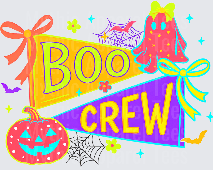 Halloween Boo Crew Colorful Pennant Flags with Ghost Jack-O-Lantern Spider Webs Bats and Bows
