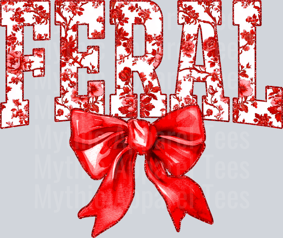 Red Feral College Font With Bow Floral Pattern Feral Life