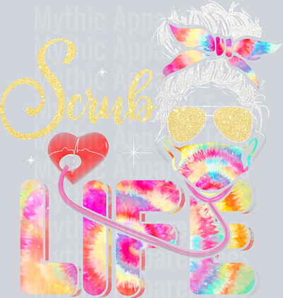 Stethoscope Scrub life nurse day Tie Dye Messy Bun T-Shirt
