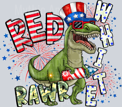 Red White Rawr Dinosaur 4th of july DTF Patriotic Transfers