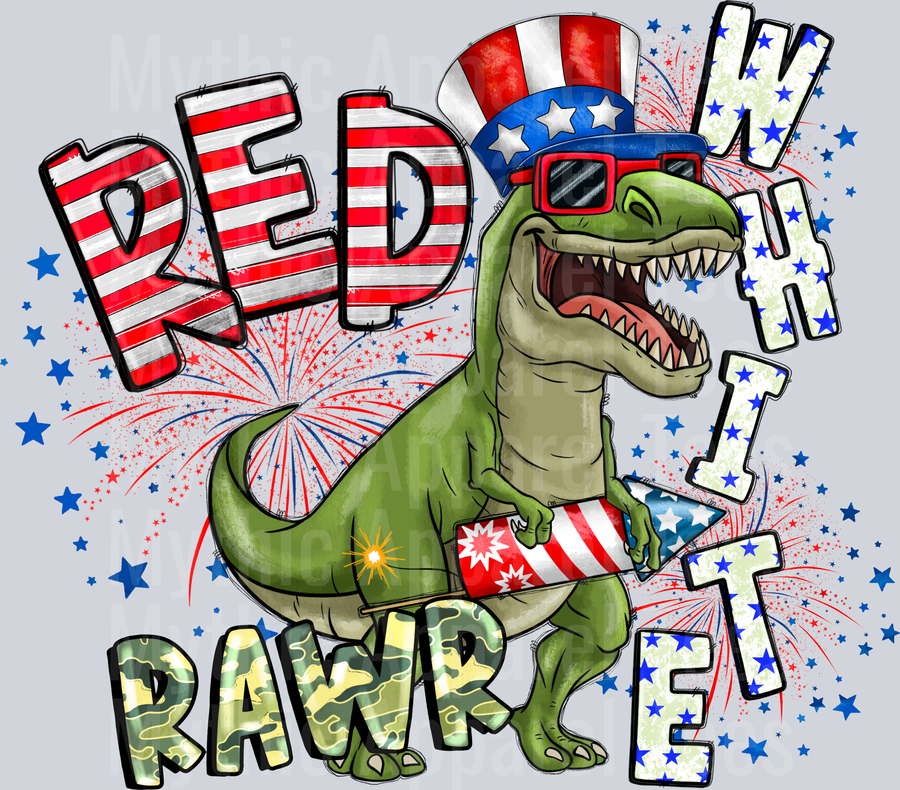 Red White Rawr Dinosaur 4th of july DTF Patriotic Transfers