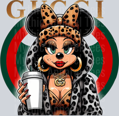 Sassy Minnie with ears Leopard print jacket Disney DTF Gucci Disney Transfers