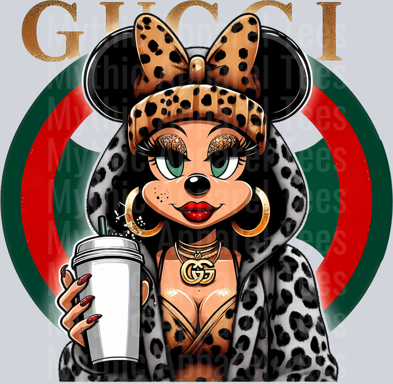 Sassy Minnie with ears Leopard print jacket Disney DTF Gucci Disney Transfers