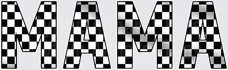 MAMA Bold Block Letters Black and White Checkered Racing Flag Pattern