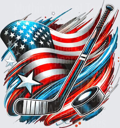 Ice Hockey Patriotic USA Flag Crossed Sticks and Puck
