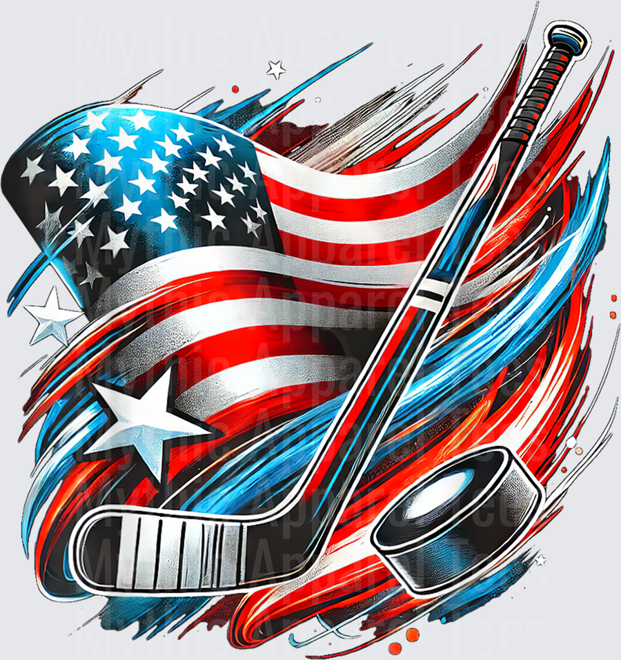 Ice Hockey Patriotic USA Flag Crossed Sticks and Puck