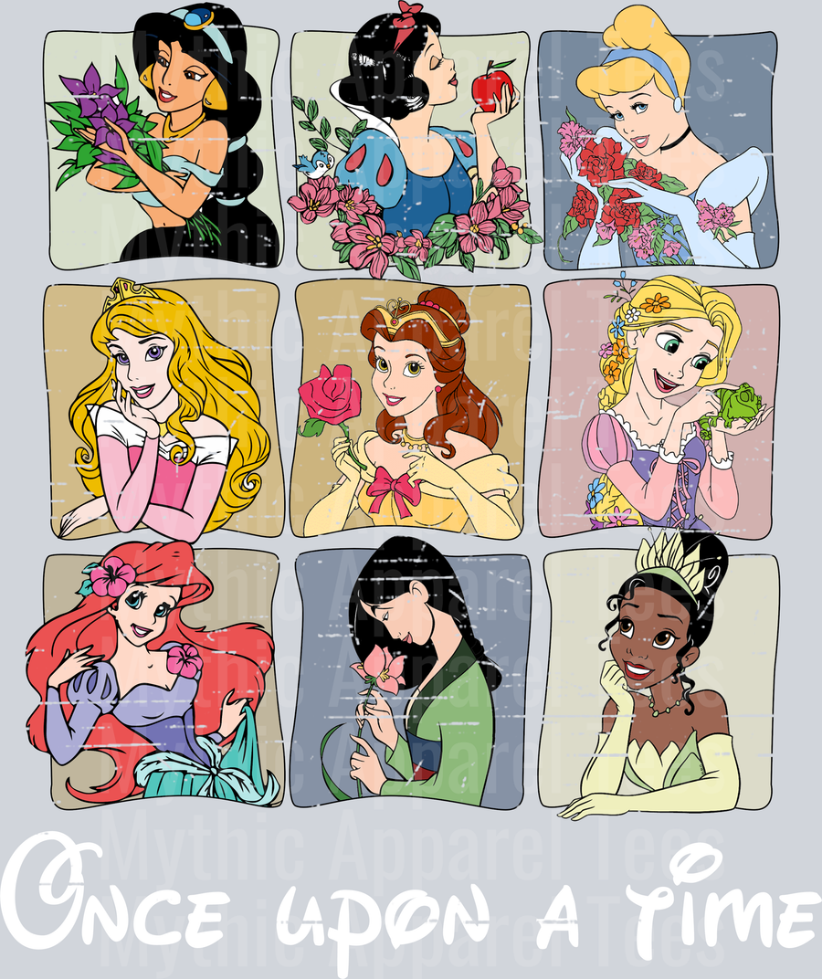 Once upon a time disney princesses frames white  DTF Disney Transfers