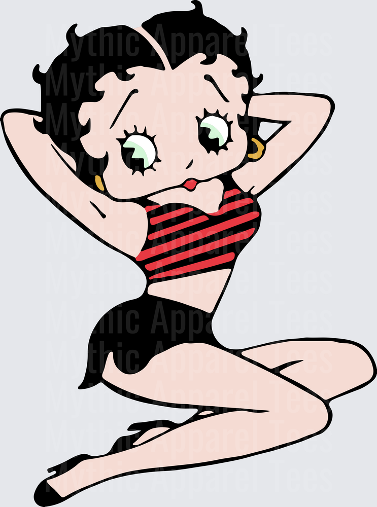 Betty Boop Pin-Up Pose Red Striped Bikini Top Seated Classic Cartoon