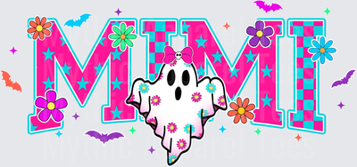 Halloween Mimi Pink Checkered Groovy Ghost Floral Bow Bat Sparkle Design