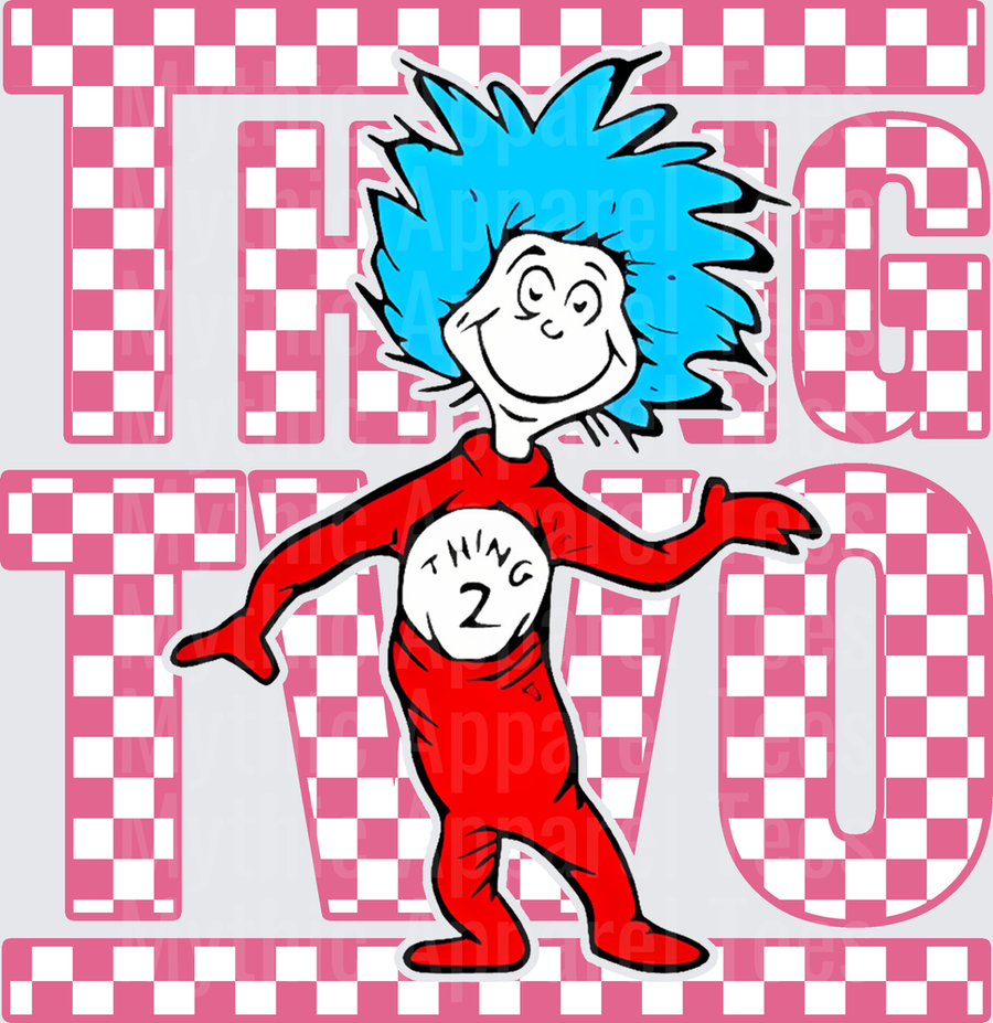 DR Seuss Thing Two Pink Checkered Bold Letter Design