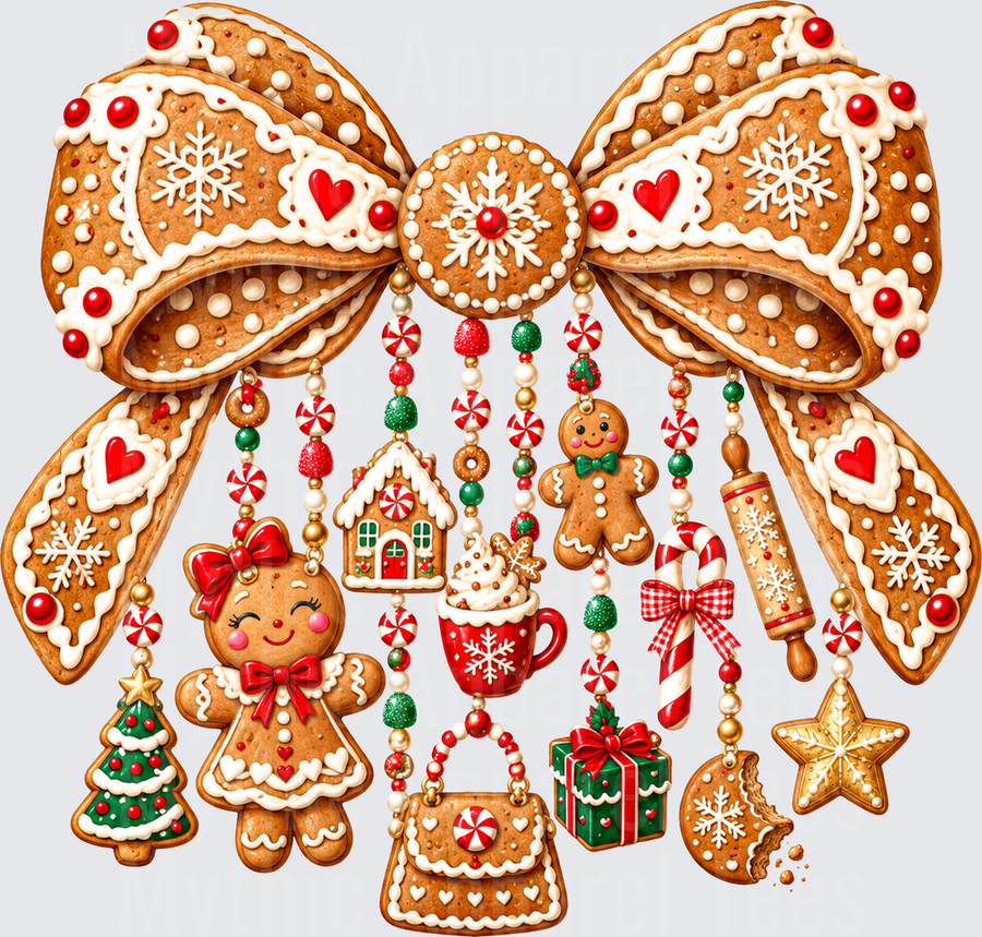 Gingerbread Cookie Bow with Dangling Christmas Charms Gingerbread Girl Candy Cane Hot Cocoa Gift Box Rolling Pin Star Cookie Holiday