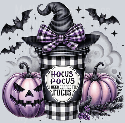 Hocus Pocus I Need Coffee To Focus Halloween Witch Costume T-Shirt