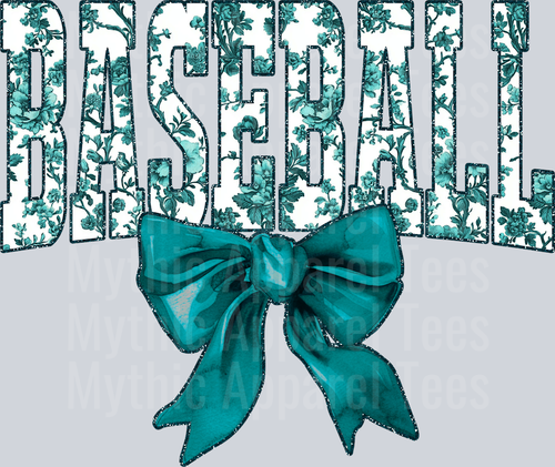 Teal Baseball College Font Floral Pattern School Spirit & Sports